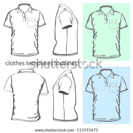 Vector Men's polo-shirt design template wiyh pocket front back and side view Outline Vector Men's polo-shirt design template wiyh pocket front back and side view Outline