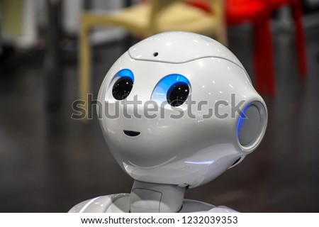 Head with the lightning eyes of a humanoid robot