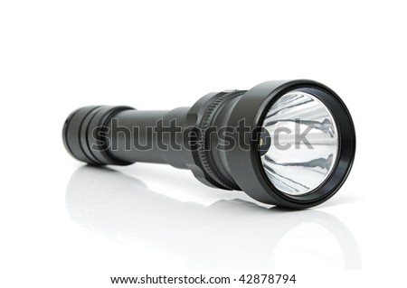An electric torch with a LED on a white background