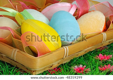 easter eggs in a basket coloring. stock photo : Easter eggs in