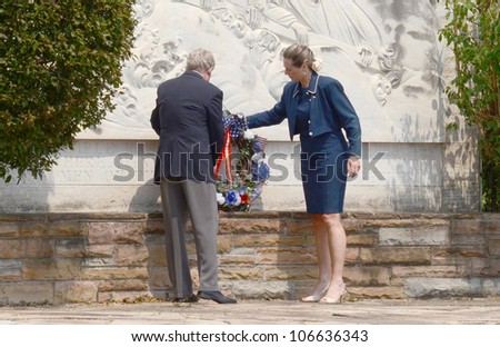 ANN ARBOR, MI - MAY 27: State representative Mark Ouimet and Saline mayor Gretchen Driskell, who will run against him in November, at the Memorial Day observance on May 27, 2012 in Ann Arbor, MI.