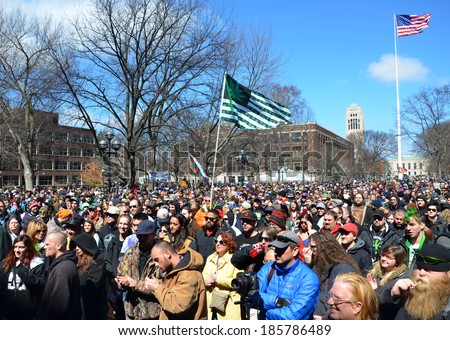 ANN ARBOR, MI - APRIL 5: A crowd attends the 43rd annual Hash Bash rally in Ann Arbor, MI April 5, 2014.
