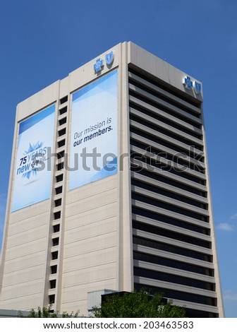 DETROIT, MI - JULY 6: Blue Cross Blue Shield of Michigan, whose headquarters in Detroit  are shown on July 6, 2014, was named to DiversityInc\'s Top 10 regional companies for diversity management.