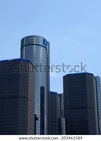 DETROIT, MI - JULY 6: The Renaissance Center, shown here in downtown Detroit on July 6, 2014, houses the world headquarters of General Motors.