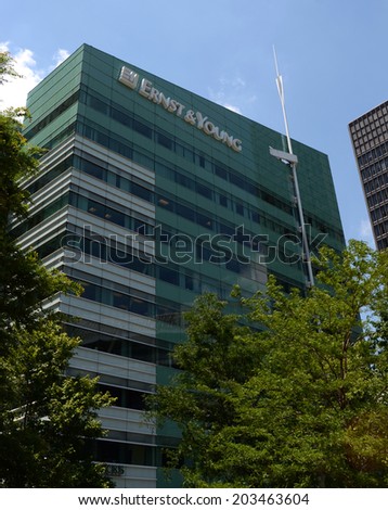 DETROIT, MI - JULY 6: Ernst and Young, whose Detroit  headquarters are shown on July 6, 2014, is serving as financial restructuring advisors to the bankrupt city of Detroit.