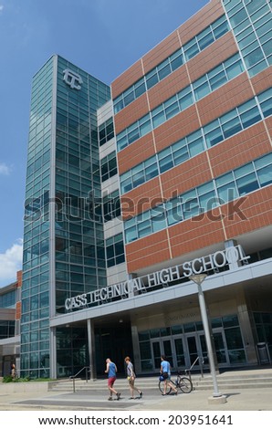 DETROIT, MI - JULY 6: Cass Technical High School in Detroit, MI, shown here on July 6, 2014, is one of the few magnet schools in Detroit. Alumni include Ellen Burstyn, Diana Ross, and Lily Tomlin.