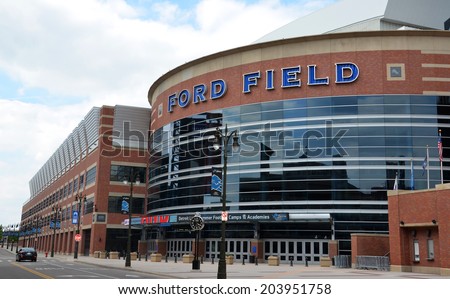 DETROIT, MI - JULY 6: Ford Field, shown here on July 6, 2014, is home of the Detroit Lions football team.