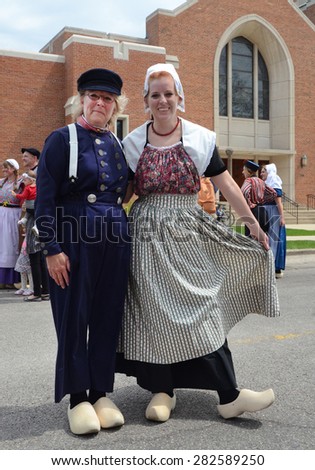HOLLAND, MI - MAY 3: Tulip Time Festival dancers pose after performing the mother daughter dance in Holland, MI May 3, 2015.
