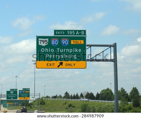 TOLEDO, OH - JUNE 2:  The Commission that oversees the Ohio Turnpike, whose entrance sign is shown on  June 2, 2015, has been sued over payment of infrastructure projects with collected tolls.