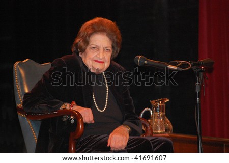ANN ARBOR, MICHIGAN - NOVEMBER 23: Journalist Helen Thomas listens to a question during her  visit to promote her book \