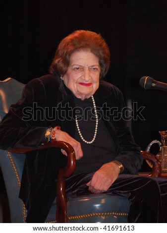 ANN ARBOR, MICHIGAN - NOVEMBER 23: Journalist Helen Thomas listens to a question during her  visit to promote her book \