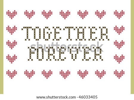 Together Forever embroidery with hearts on white