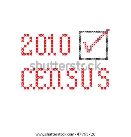 census 2010 with checkbox, black and red, embroidery on white