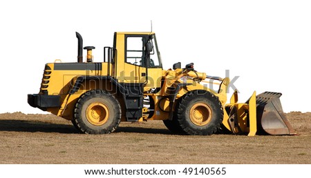 Bulldozer and dirt, isolated on white with path