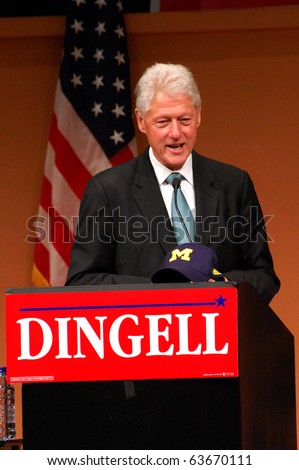 ANN ARBOR, MI - OCTOBER 24: Former President Bill Clinton speaks in support of Congressman John Dingell of Michigan at a \