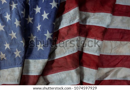 Authentic american national flag used and worn