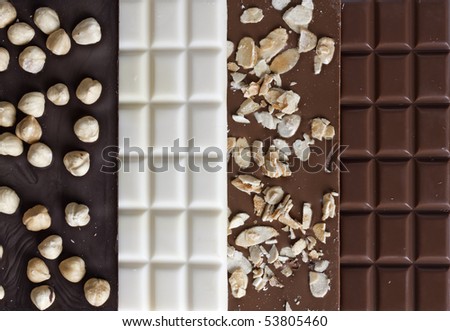Four different flavors of chocolate bars