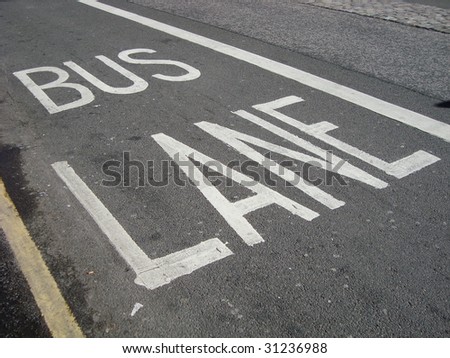 Bus lane road marking, sign
