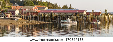 Panoramic view of the docks in Bass Harbor, Maine on Mount Desert Island