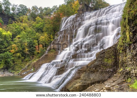 Ithaca Falls - one of the most powerful waterfalls in the region, near the Cornell Campus in Ithaca, New York