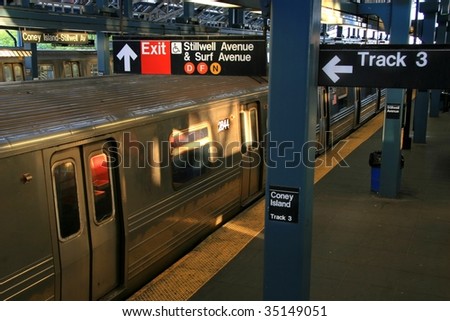 Subway trains in the solar powered subway station at Coney Island - Brooklyn, NY