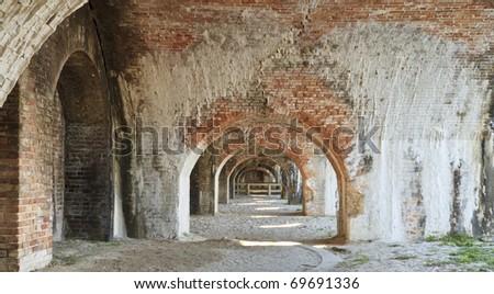 Brick arches in a bastion of civil war era Fort Pickens in the Gulf Islands National Seashore near Pensacola, Florida