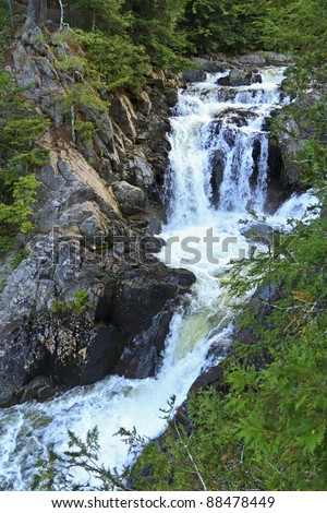 Late afternoon sun on the rocks at Split Rock Falls in the Adirondack Mountains of New York