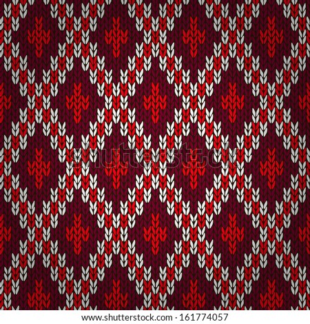 Seamless Christmas Red Knitted Pattern. Style Knit woolen jacquard ornament texture. Fabric color tracery background