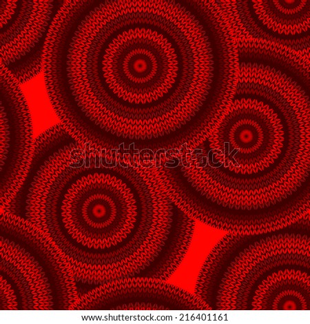 Red Seamless Ethnic Geometric Knitted Pattern. Style Circle Background