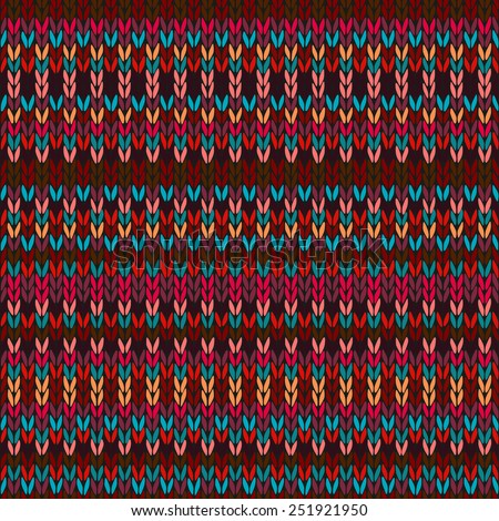 Seamless Ethnic Geometric Knitted Pattern. Style Red Blue Orange Brown Yellow Background