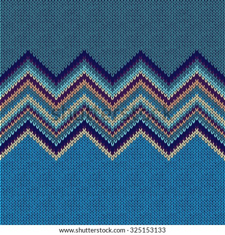 Seamless Ethnic Geometric Knitted Pattern. Style Blue Yellow Green Violet Background