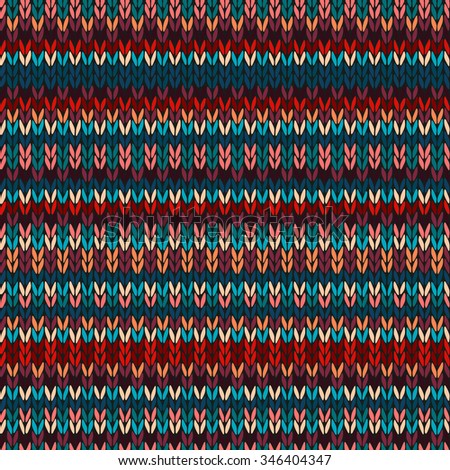 Knitted Pattern. Seamless Style Red Blue Orange Brown Yellow Background