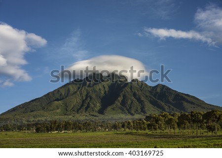 View of Sabyinyo Mountain, Rwanda.Volcanoes National Park, Rwanda. Top of the mountain is get cloudy.