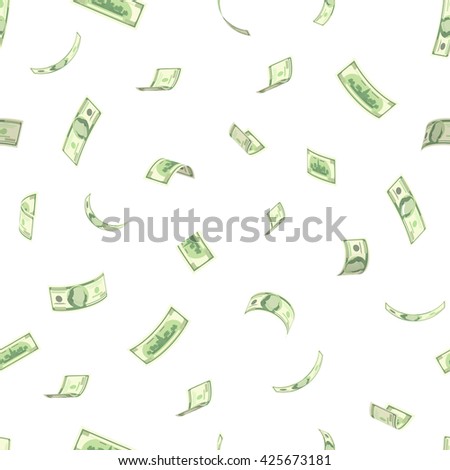 Wealth and success concept - rain from dollars. Vector 3D american money flying in the air pattern. Hundred dollar banknote isolated on white. Collection of banknotes