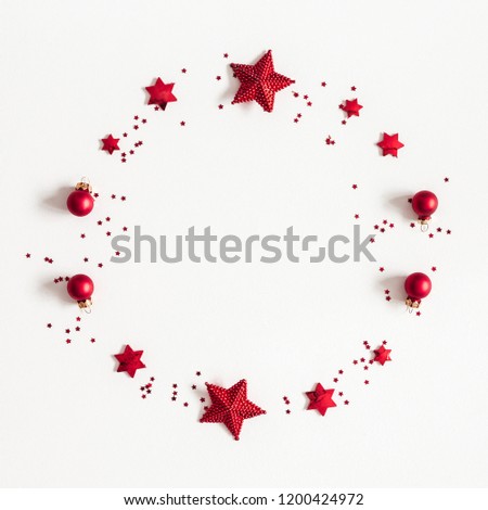 Christmas composition. Christmas wreath on white background. Flat lay, top view, copy space, square