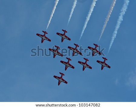 The Canadian Forces Aerobatic Team, Snow Birds, trains at the Canadian Forces Base at Comox, BC, Canada