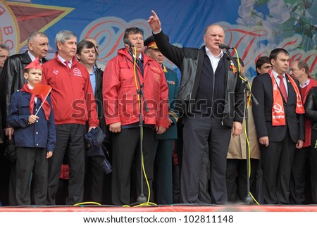 MOSCOW - MAY 09: Gennady Zyuganov at the meeting of the Communist party of the Russian Federation on Lubyanka Square on May 9, 2012 in Moscow, Russia.