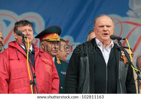 MOSCOW - MAY 09: Gennady Zyuganov at the meeting of the Communist party of the Russian Federation on Lubyanka Square on May 9, 2012 in Moscow, Russia.