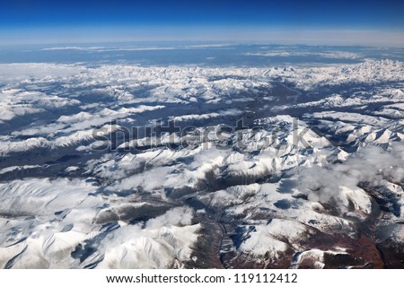 Russia, Far East, the Kamchatka peninsula, view of the mountains from the window of the airplane