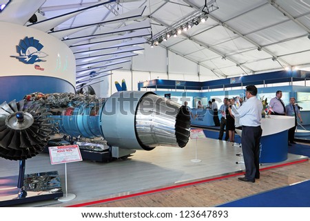 ZHUKOVSKY, RUSSIA - AUG 16: Federal state unitary enterprise Gas-turbine engineering researchÃ?Â� at the International Aviation and Space salon MAKS on Aug, 16, 2011 in Zhukovsky, Russia