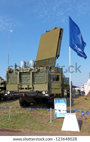 MOSCOW, RUSSIA - AUG 17: The 3d radar to track the processing of information centimeter wave range 96L6A at the International Aviation and Space salon MAKS. Aug, 17, 2011 in Zhukovsky, Russia