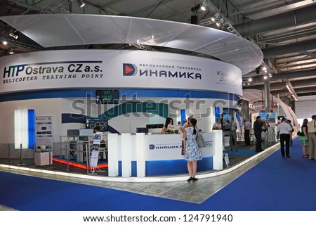 ZHUKOVSKY, RUSSIA - AUG 16: The stand of the CSTS Dinamika - flight simulators at the International Aviation and Space salon MAKS. Aug, 16, 2011 at Zhukovsky, Russia