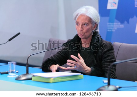 MOSCOW, RUSSIA- FEB 16: Christine Lagarde, Managing Director of the International Monetary Fund (IMF) at a press-conference dedicated to the upcoming summit G20 on February, 16, 2013 in Moscow, Russia