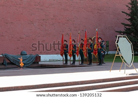 MOSCOW - MAY 8: A guard of honor near the monument Tomb of the Unknown Soldier in Alexander Garden. Festive events dedicated to the 67th Anniversary of Victory Day on MAY 8, 2013 in Moscow, Russia