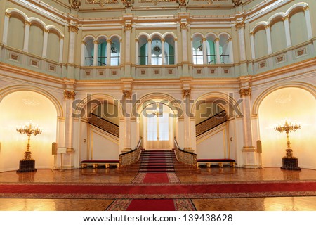 MOSCOW-FEB 22: An interior view of the Grand Kremlin Palace is shown on Feb 22, 2013 in Moscow. Built in 1849, the palace is the official residence of the President of Russia. Small Georgievsky hall