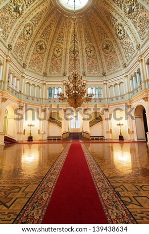Moscow-Feb 22: An Interior View Of The Grand Kremlin Palace Is Shown On Feb 22, 2013 In Moscow. Built In 1849, The Palace Is The Official Residence Of The President Of Russia. Small Georgievsky Hall