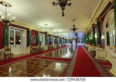 MOSCOW-FEB 22: An interior view of the Grand Kremlin Palace is shown on Feb 22, 2013 in Moscow. Built in 1849, the palace is the official residence of the President of Russia. Hall \