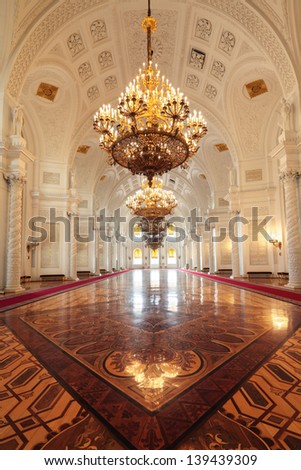 MOSCOW-FEB 22: An interior view of the Grand Kremlin Palace is shown on Feb 22, 2013 in Moscow. Built in 1849, the palace is the official residence of the President of Russia. The Georgievsky hall