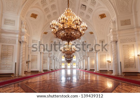 MOSCOW-FEB 22: An interior view of the Grand Kremlin Palace is shown on Feb 22, 2013 in Moscow. Built in 1849, the palace is the official residence of the President of Russia. The Georgievsky hall