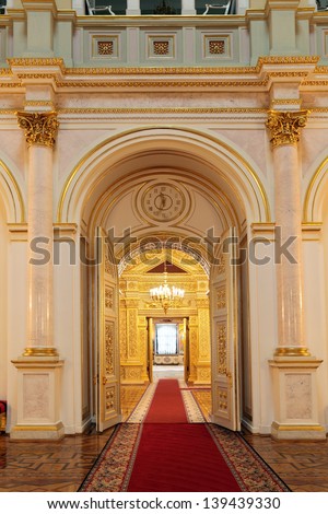 Moscow-Feb 22: An Interior View Of The Grand Kremlin Palace Is Shown On Feb 22, 2013 In Moscow. Built In 1849, The Palace Is The Official Residence Of The President Of Russia. Small Georgievsky Hall